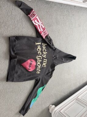 Unisex Black Graphic Hoodie with Pink & Green Accents